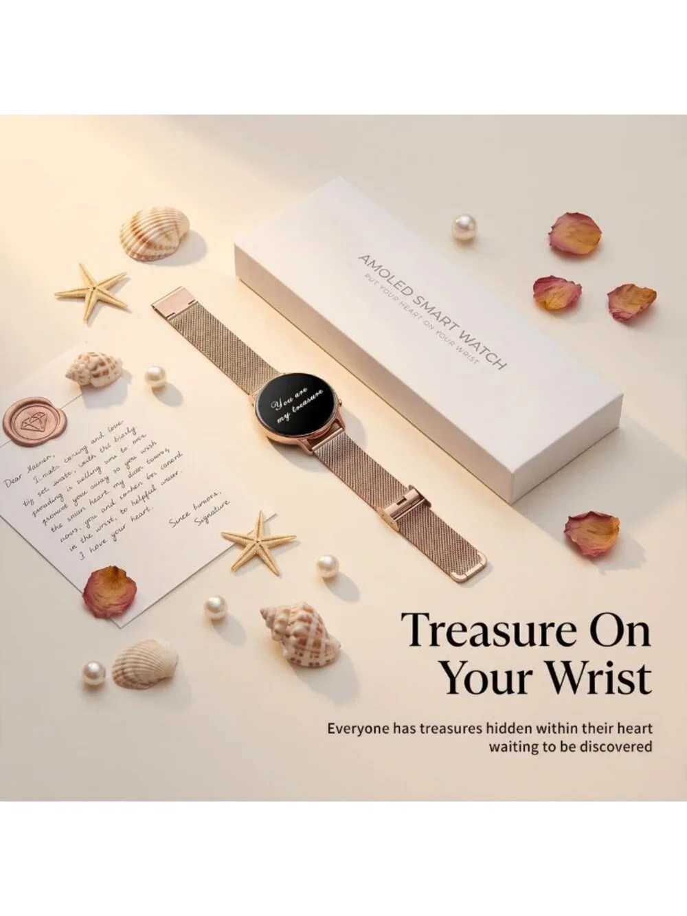Lightweight Rose Gold Smartwatch for Women - 1.32” AMOLED, IP68 Waterproof